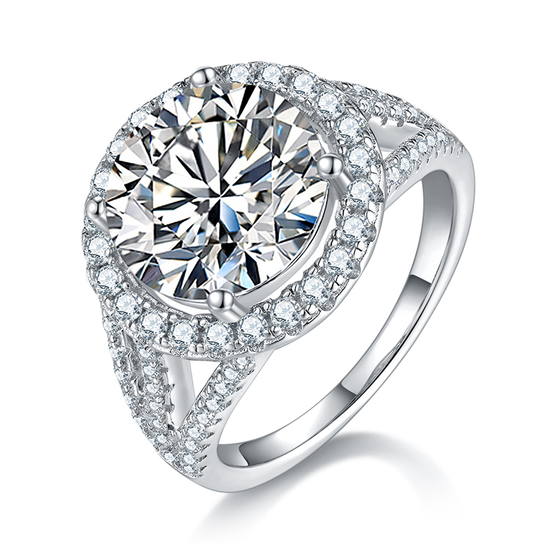 5Ct Moissanite Classic Round Halo Split Shank Engagement Ring