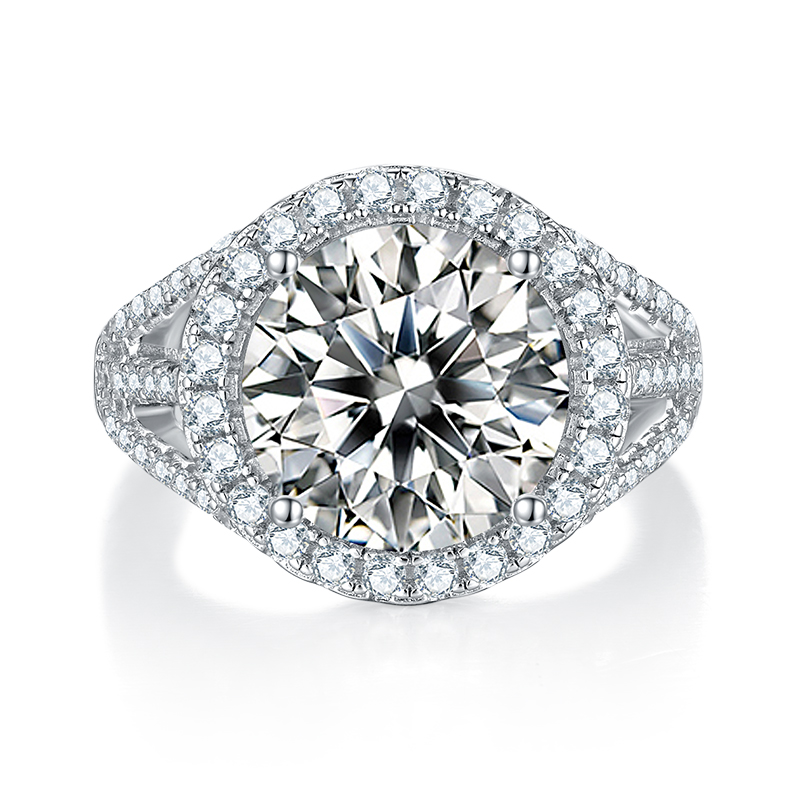 5Ct Moissanite Classic Round Halo Split Shank Engagement Ring
