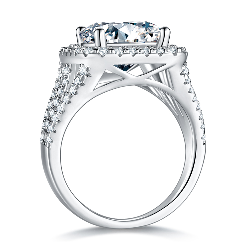 Luna Moissanite 5.0 Ct Round Cut Square Halo Split Shank Engagement Ring In Sterling Silver