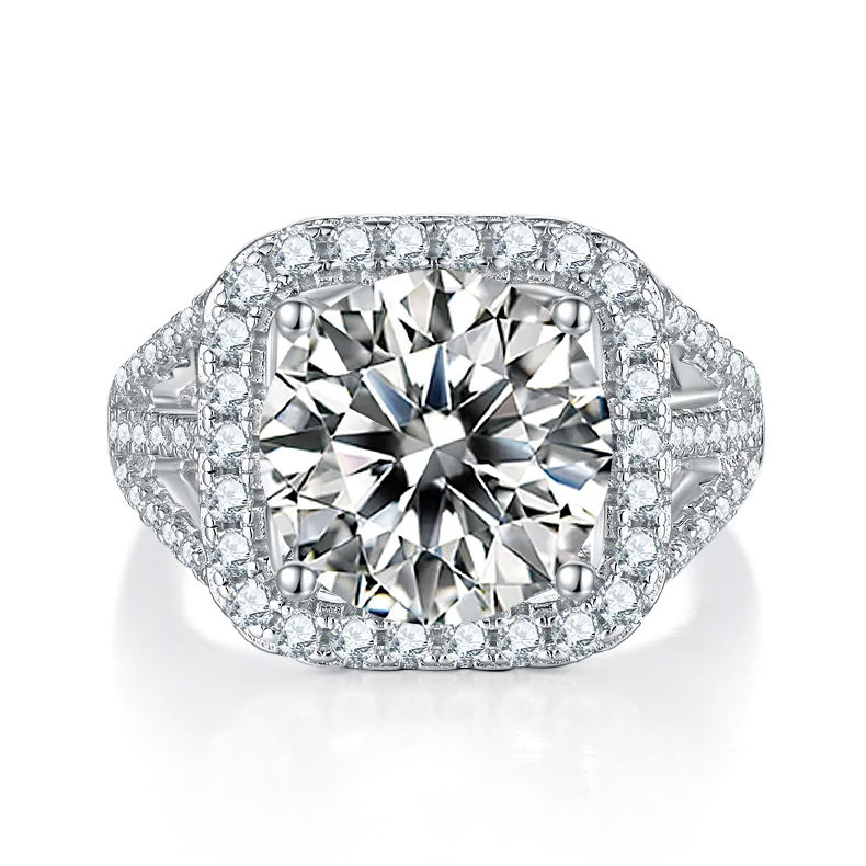 5Ct Moissanite Classic Round Halo Split Shank Engagement Ring