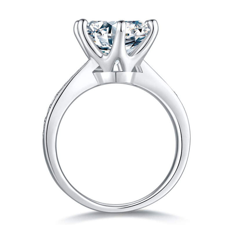 Luna Moissanite 5.0 Ct Round Cut 6-Prong Engagement Ring In Sterling Silver