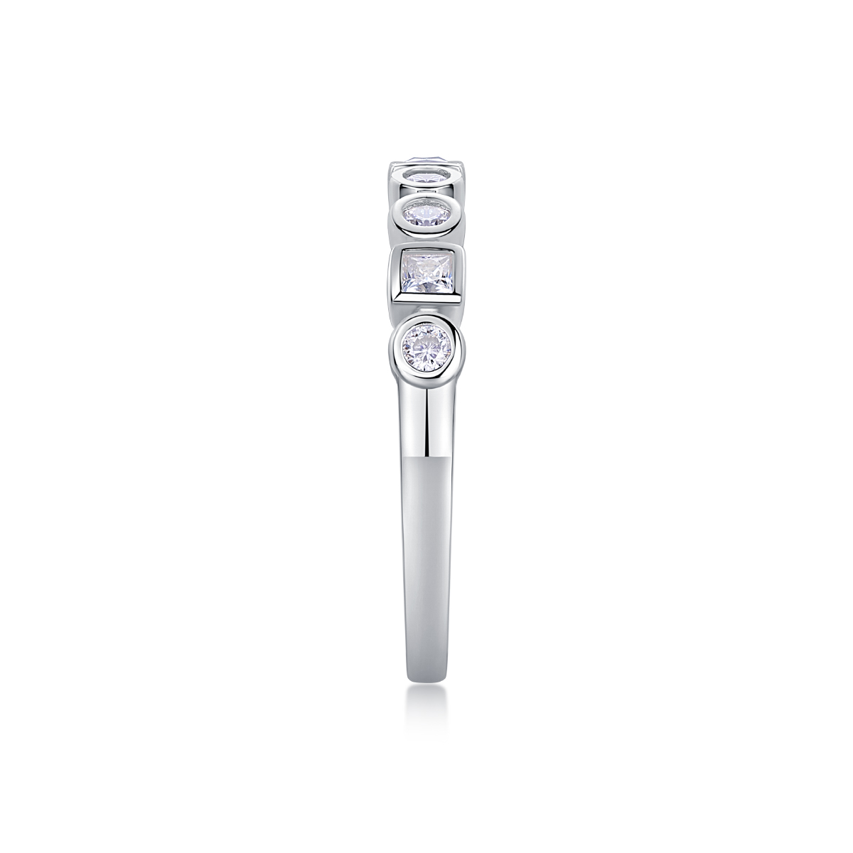 Moissanite Round & Princess Cut Irregular Design Women's Wedding Band In Sterling Silver-Sterling Silver-lornajewelry