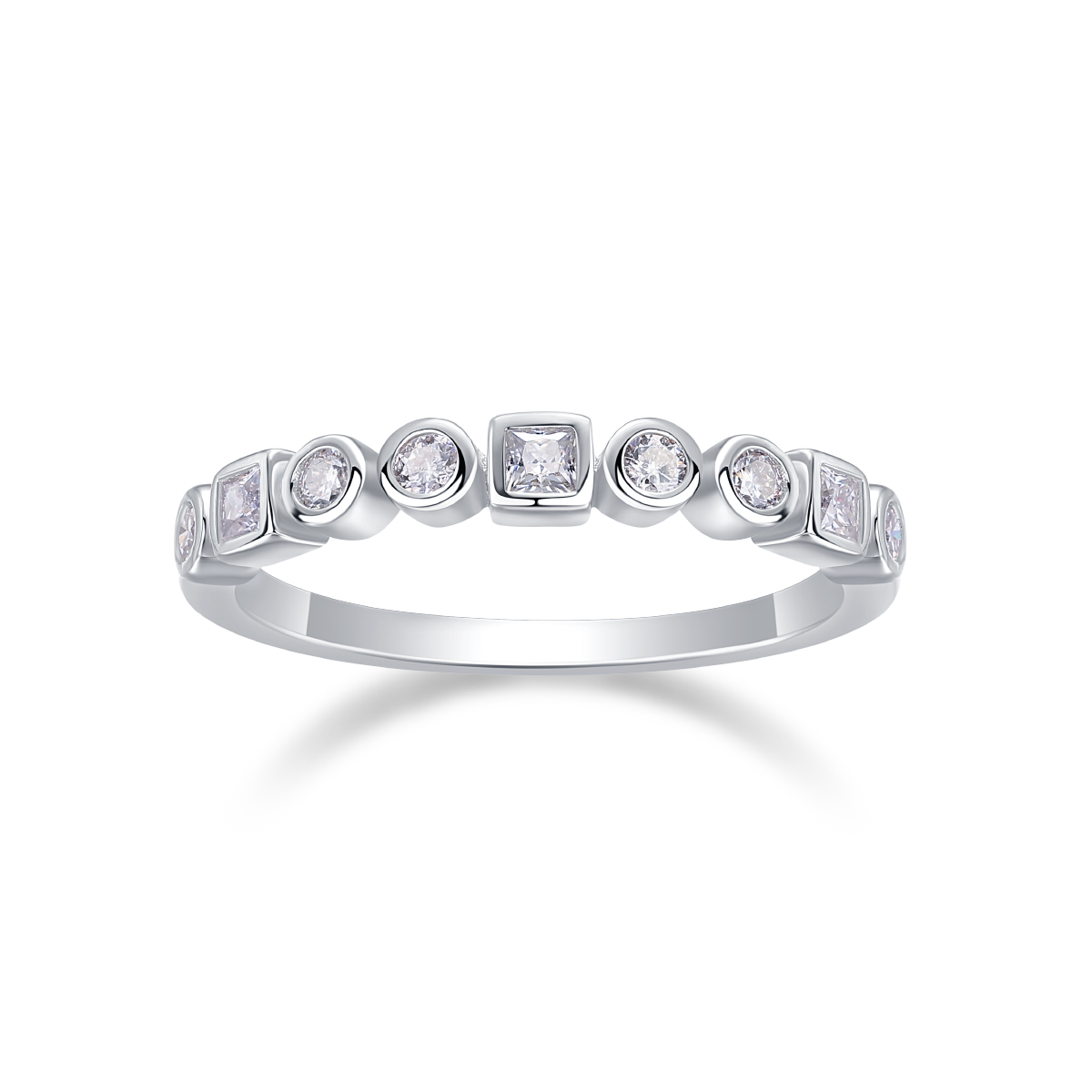 Moissanite Round & Princess Cut Irregular Design Women's Wedding Band In Sterling Silver-Sterling Silver-lornajewelry