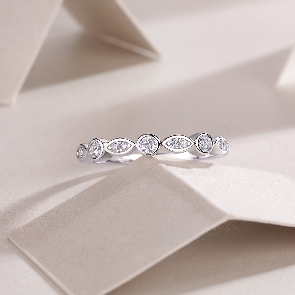 Moissanite Infinity Elegant Design Women's Wedding Band In Sterling Silver-Sterling Silver-lornajewelry