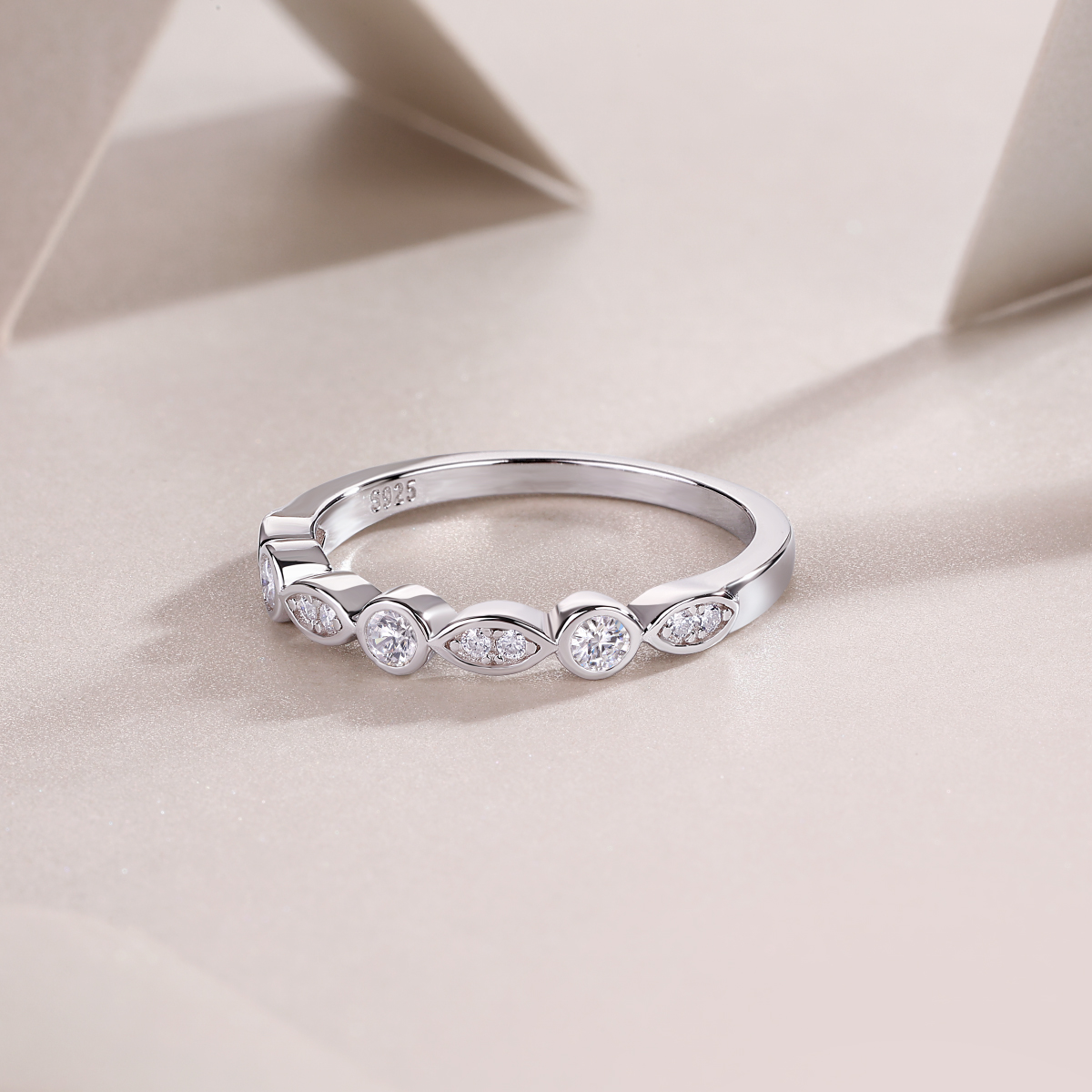 Moissanite Infinity Elegant Design Women's Wedding Band In Sterling Silver-Sterling Silver-lornajewelry