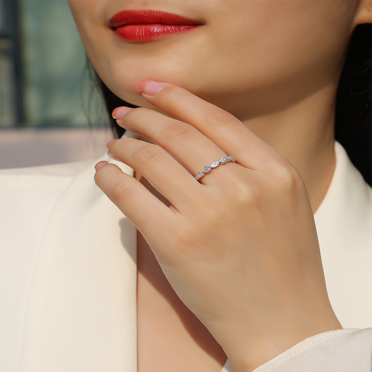 Moissanite Infinity Elegant Design Women's Wedding Band In Sterling Silver-Sterling Silver-lornajewelry