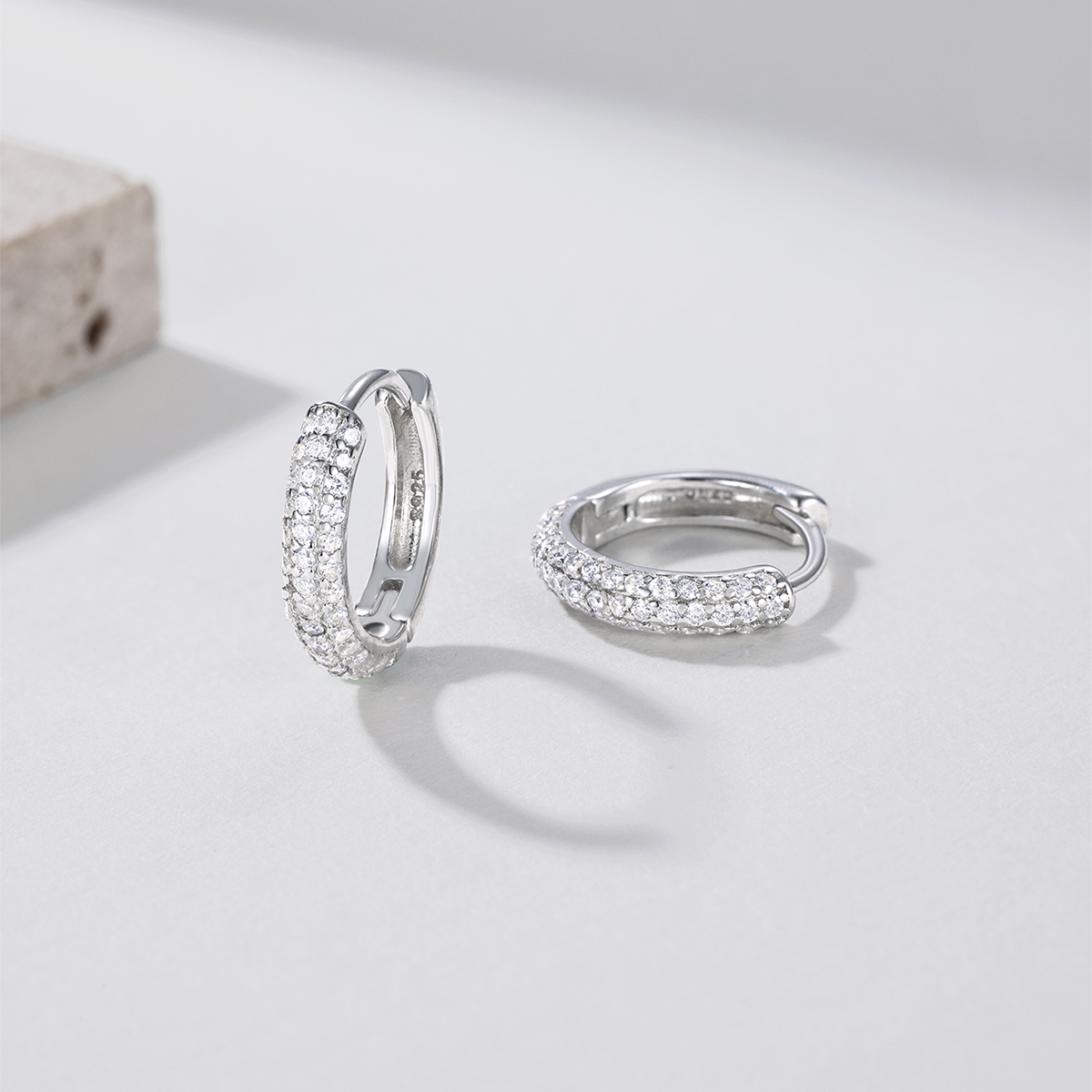 Moissanite Triple Row Design Earrings in Sterling Silver-Sterling Silver-lornajewelry