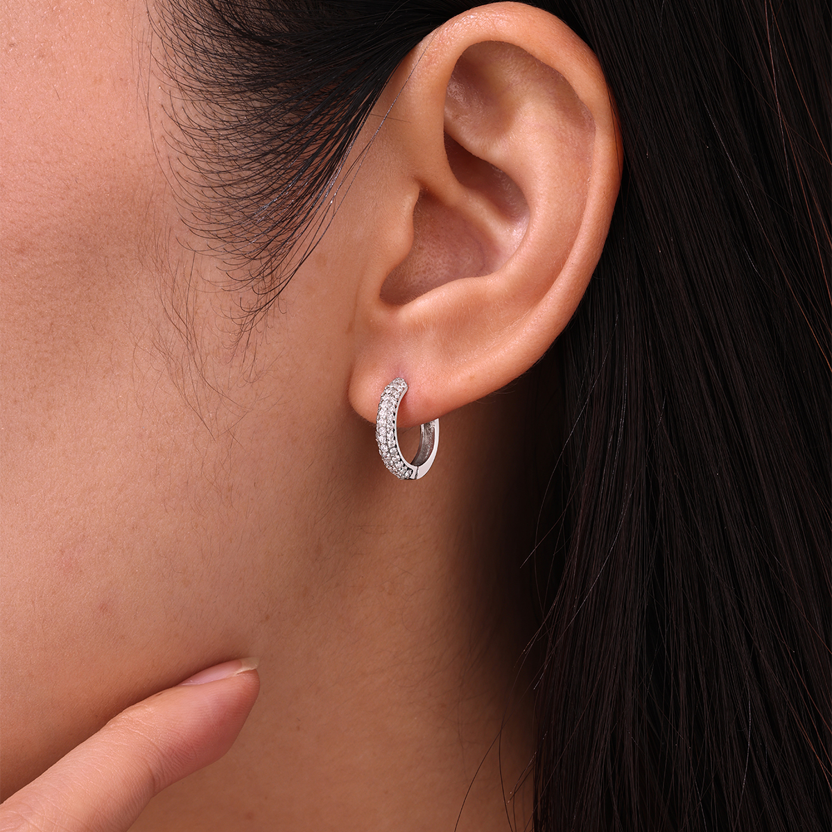 Moissanite Triple Row Design Earrings in Sterling Silver-Sterling Silver-lornajewelry