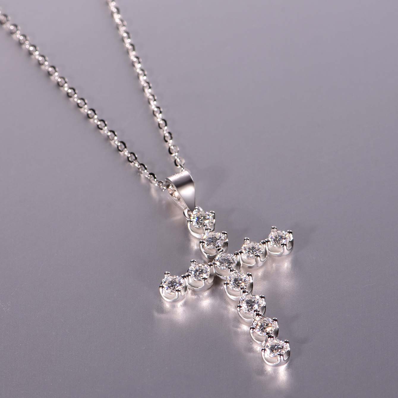 Moissanite Cross Design Pendant Necklace in Sterling Silver-Sterling Silver-lornajewelry