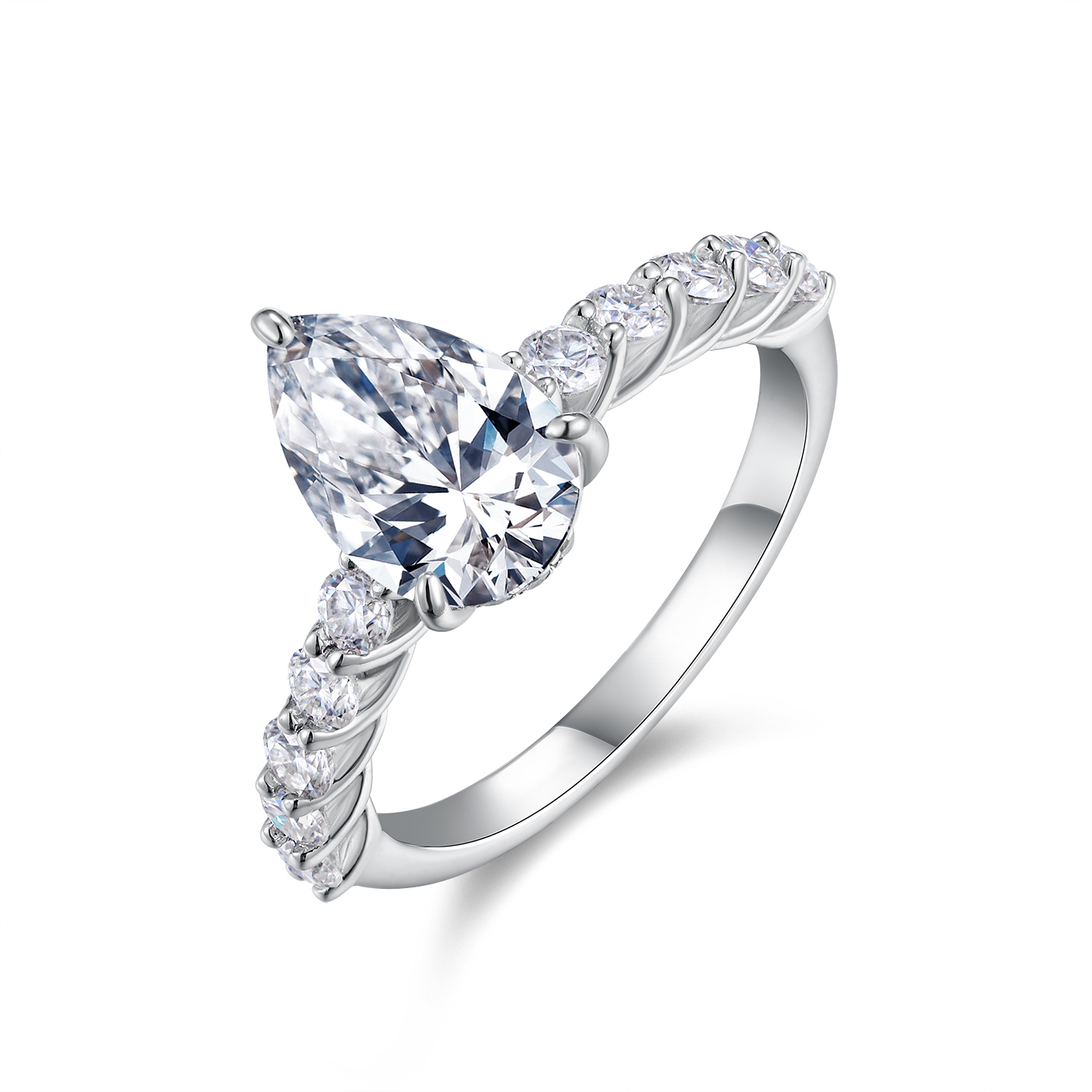 3Ct Moissanite Pear Cut Pave Elegant Design Engagement Ring in Sterling Silver-Sterling Silver-lornajewelry