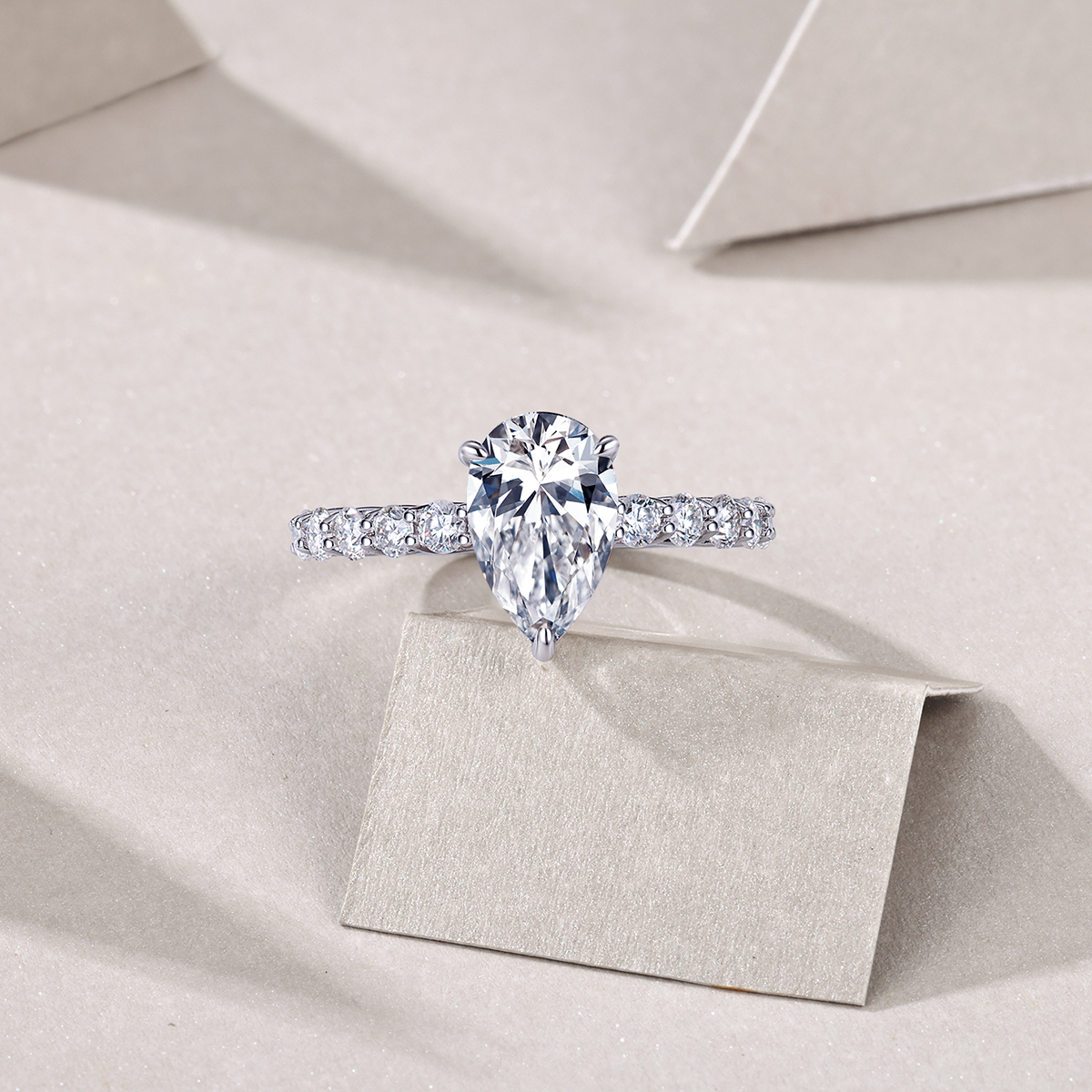 3Ct Moissanite Pear Cut Pave Elegant Design Engagement Ring in Sterling Silver-Sterling Silver-lornajewelry