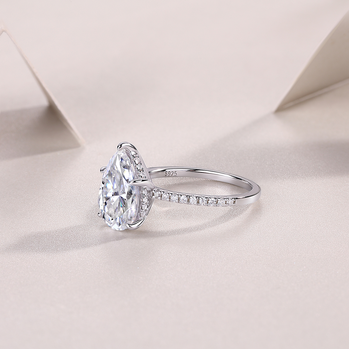 5Ct Moissanite Pear Cut Pave Timeless Design Engagement Ring in Sterling Silver-Sterling Silver-lornajewelry