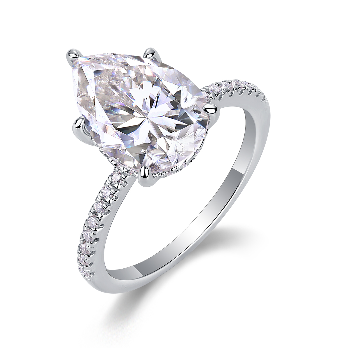 5Ct Moissanite Pear Cut Pave Timeless Design Engagement Ring in Sterling Silver-Sterling Silver-lornajewelry