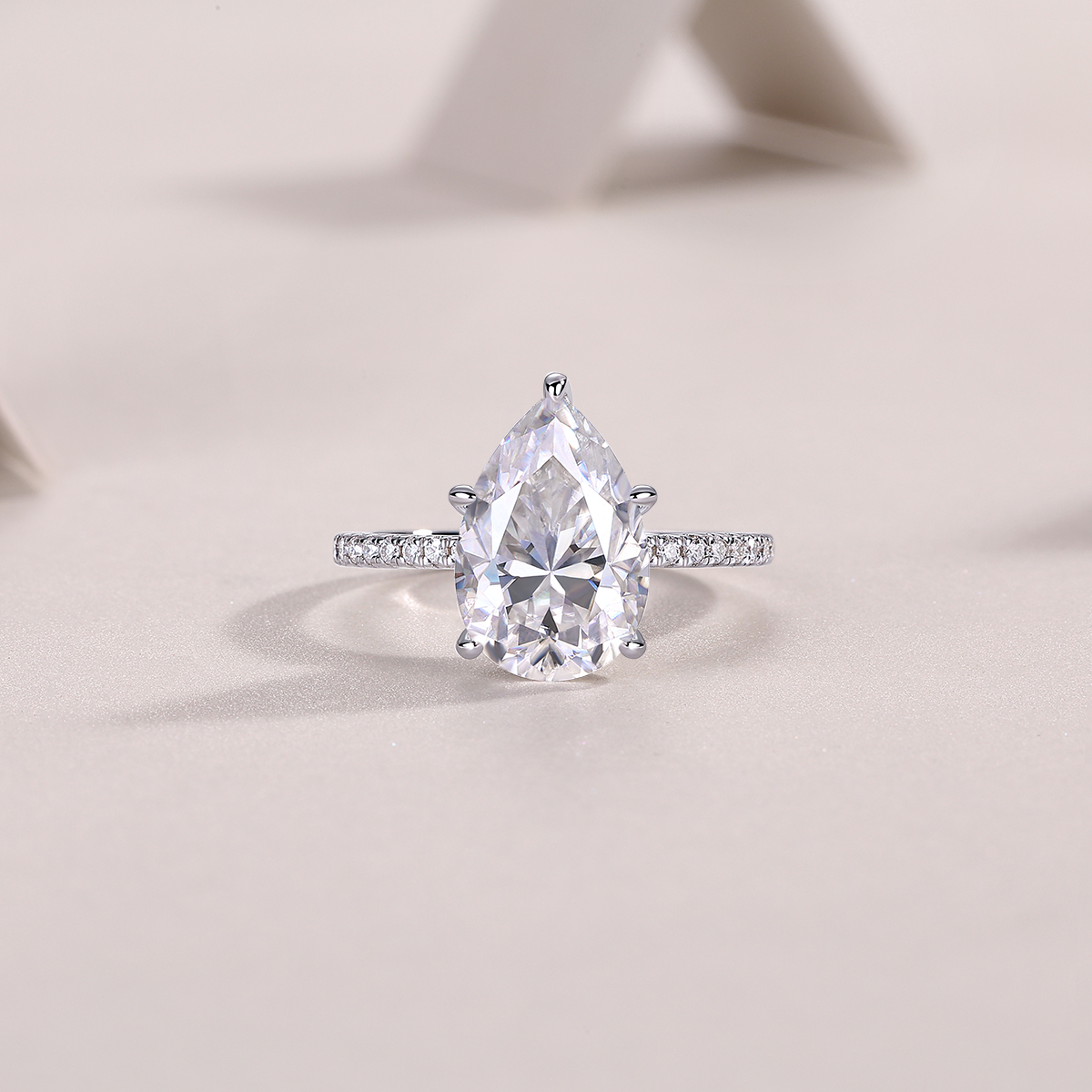 5Ct Moissanite Pear Cut Pave Timeless Design Engagement Ring in Sterling Silver-Sterling Silver-lornajewelry
