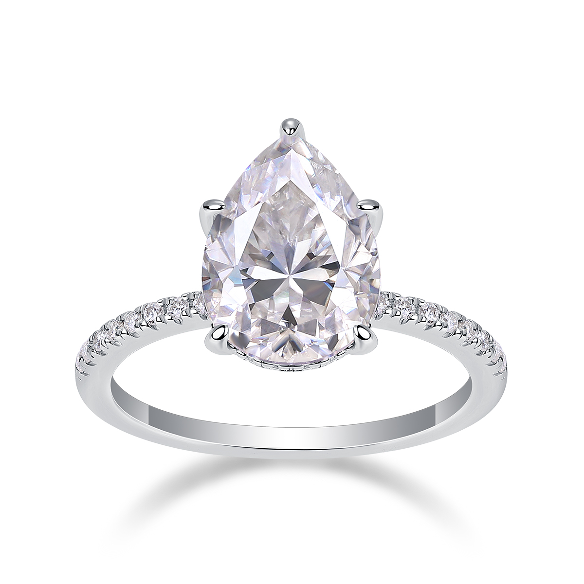 5Ct Moissanite Pear Cut Pave Timeless Design Engagement Ring in Sterling Silver-Sterling Silver-lornajewelry