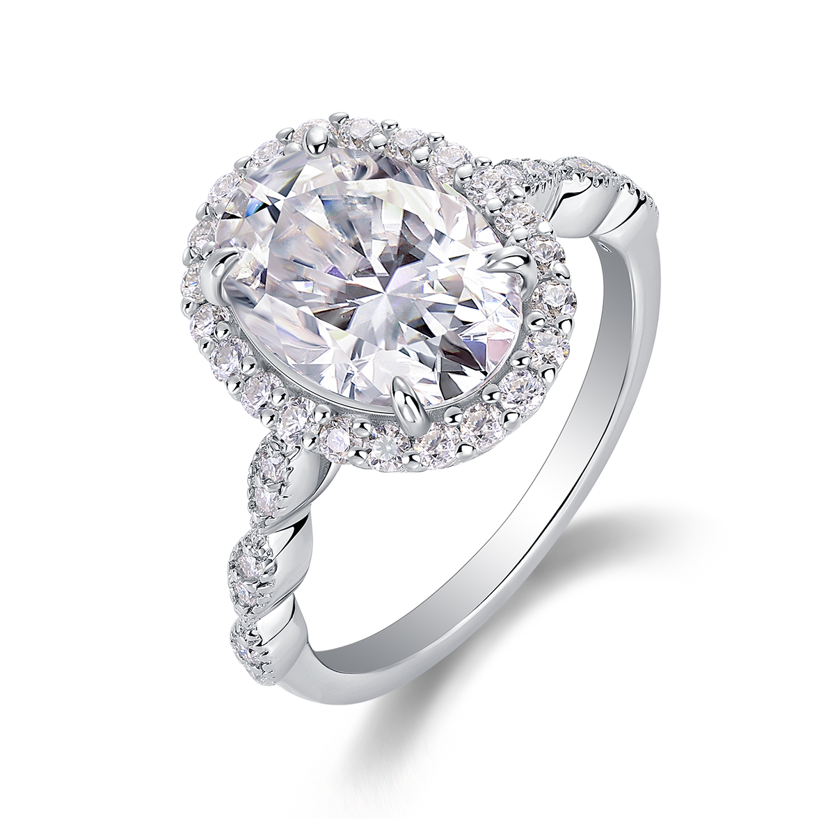 4.5Ct Moissanite Oval Cut Halo Sophisticated Design Engagement Ring in Sterling Silver-Sterling Silver-lornajewelry