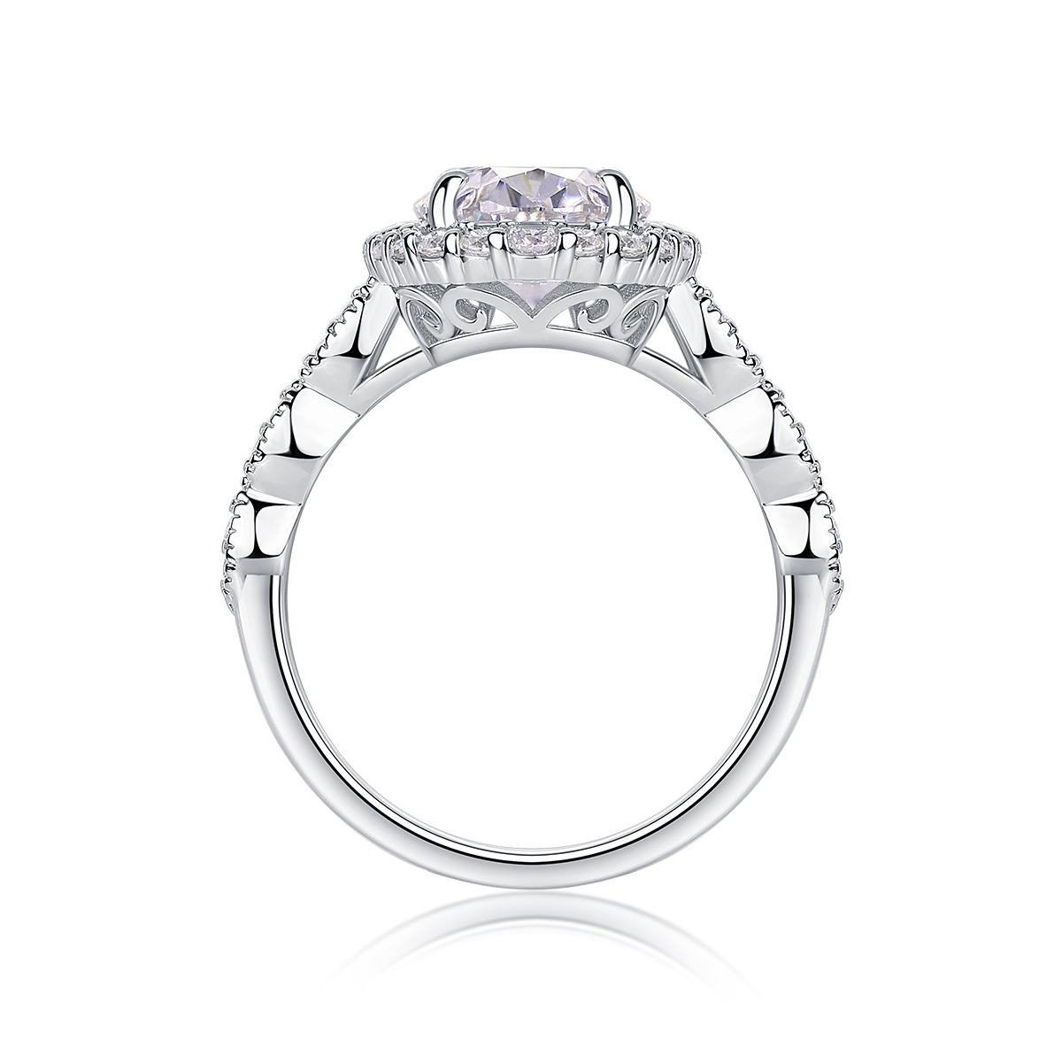 4.5Ct Moissanite Oval Cut Halo Sophisticated Design Engagement Ring in Sterling Silver-Sterling Silver-lornajewelry