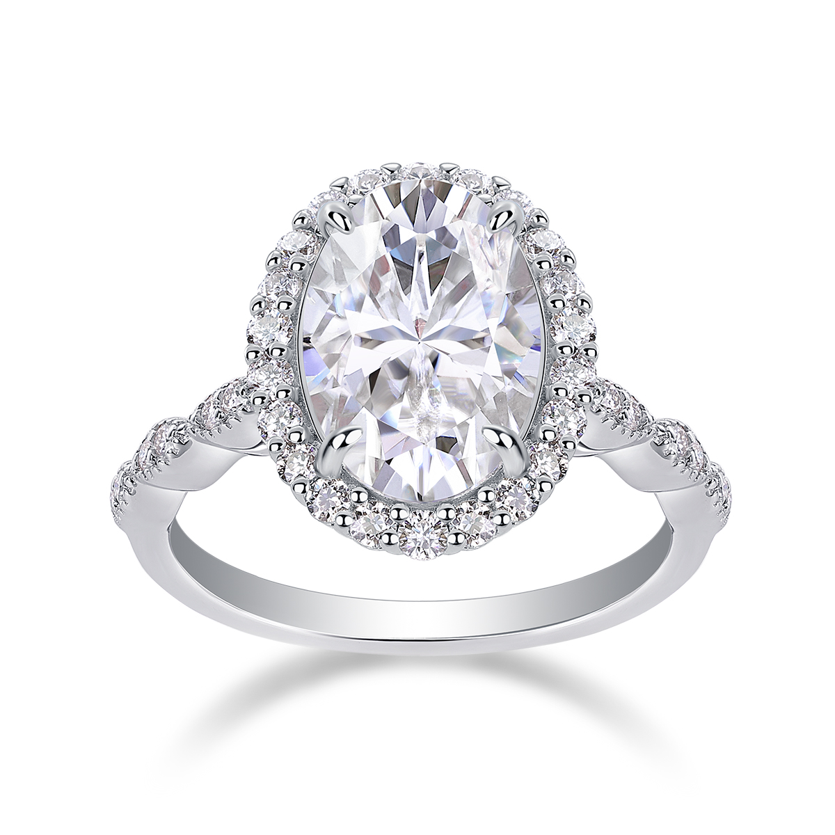 4.5Ct Moissanite Oval Cut Halo Sophisticated Design Engagement Ring in Sterling Silver-Sterling Silver-lornajewelry