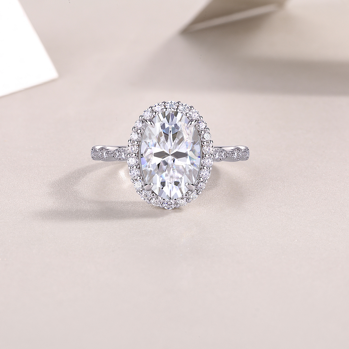4.5Ct Moissanite Oval Cut Halo Sophisticated Design Engagement Ring in Sterling Silver-Sterling Silver-lornajewelry
