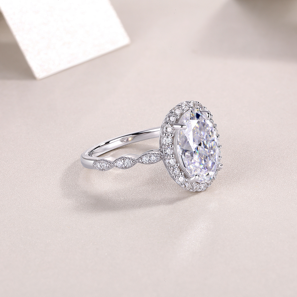 4.5Ct Moissanite Oval Cut Halo Sophisticated Design Engagement Ring in Sterling Silver-Sterling Silver-lornajewelry