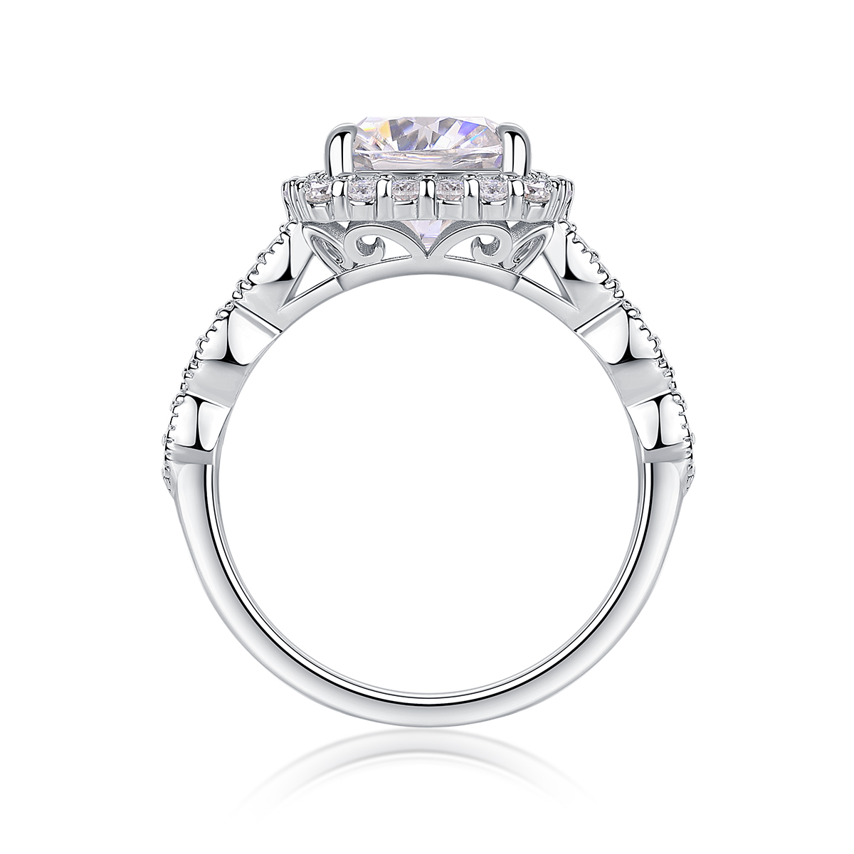3Ct Moissanite Cushion Cut Halo Sophisticated Design Engagement Ring in Sterling Silver-Sterling Silver-lornajewelry