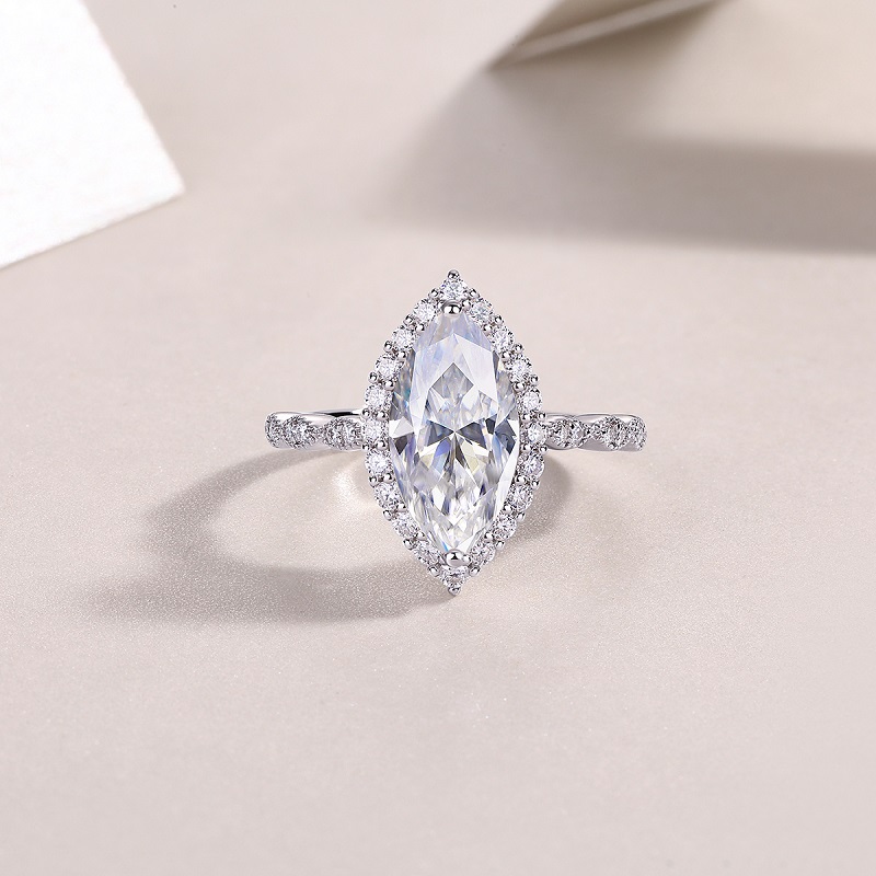 3Ct Moissanite Marquise Cut Halo Elegant Design Engagement Ring in Sterling Silver-Sterling Silver-lornajewelry