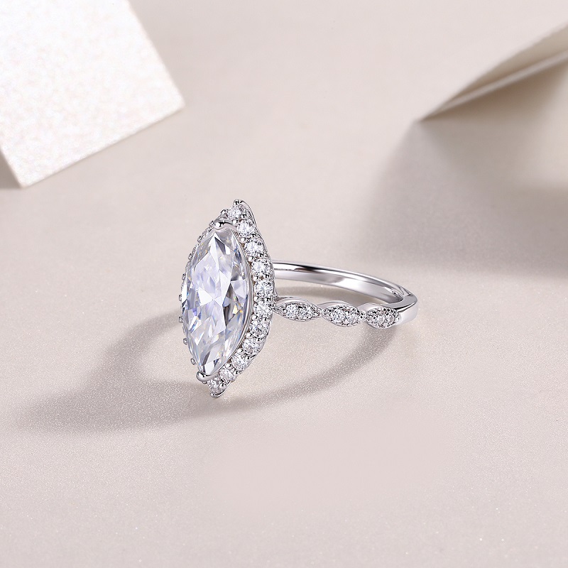 3Ct Moissanite Marquise Cut Halo Elegant Design Engagement Ring in Sterling Silver-Sterling Silver-lornajewelry