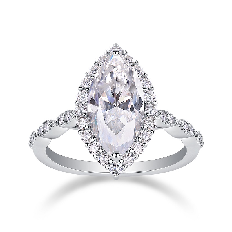 3Ct Moissanite Marquise Cut Halo Elegant Design Engagement Ring in Sterling Silver-Sterling Silver-lornajewelry