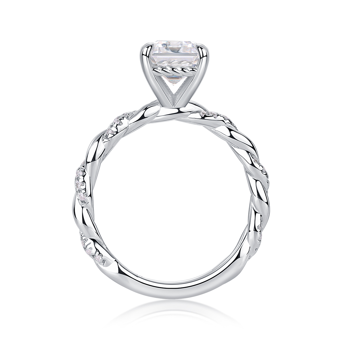 3Ct Moissanite Emerald Cut Twist Classic Design Engagement Ring in Sterling Silver-Sterling Silver-lornajewelry