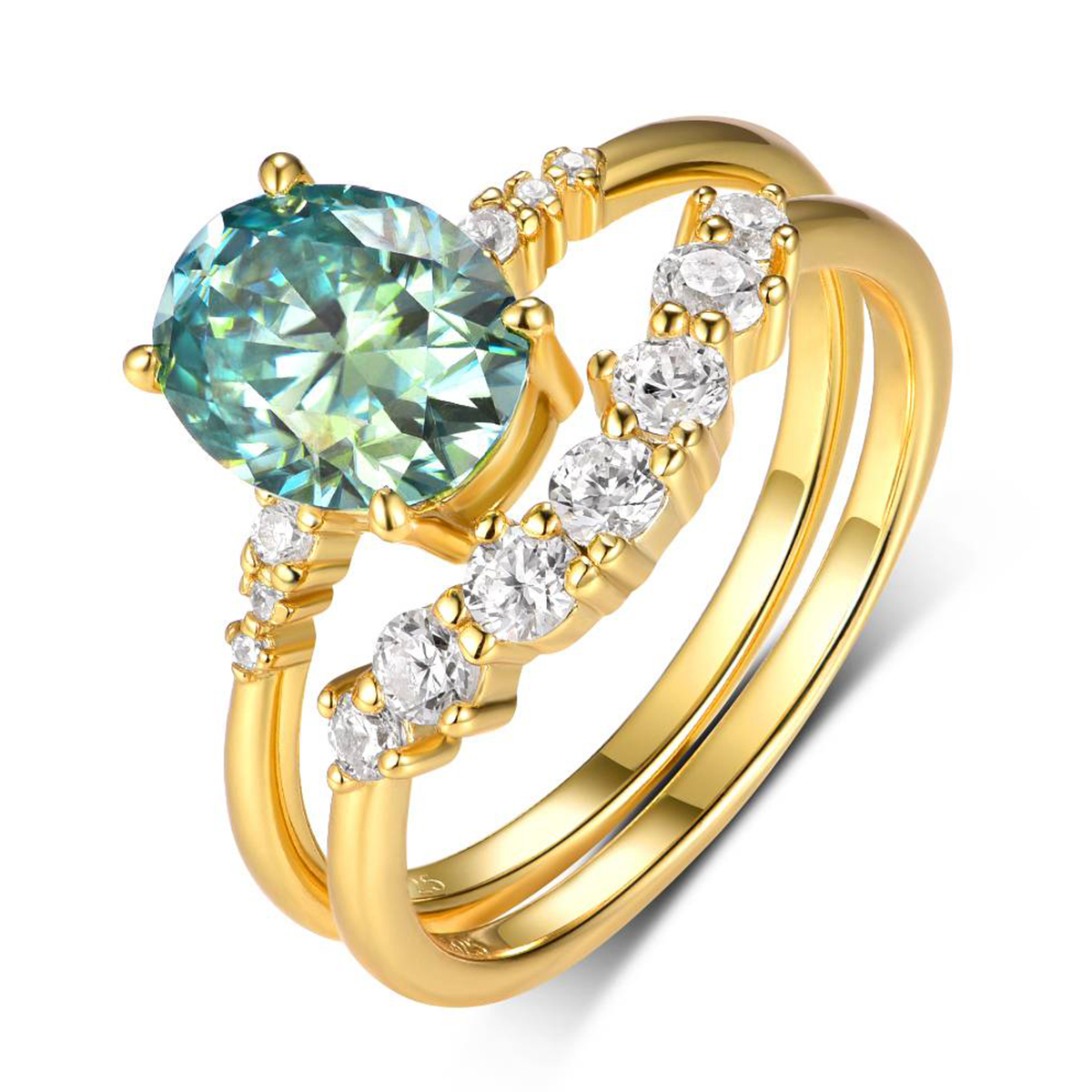 2.0Ct Green Moissanite Oval Cut Elegant Wedding Set in Sterling Silver-Sterling Silver-lornajewelry
