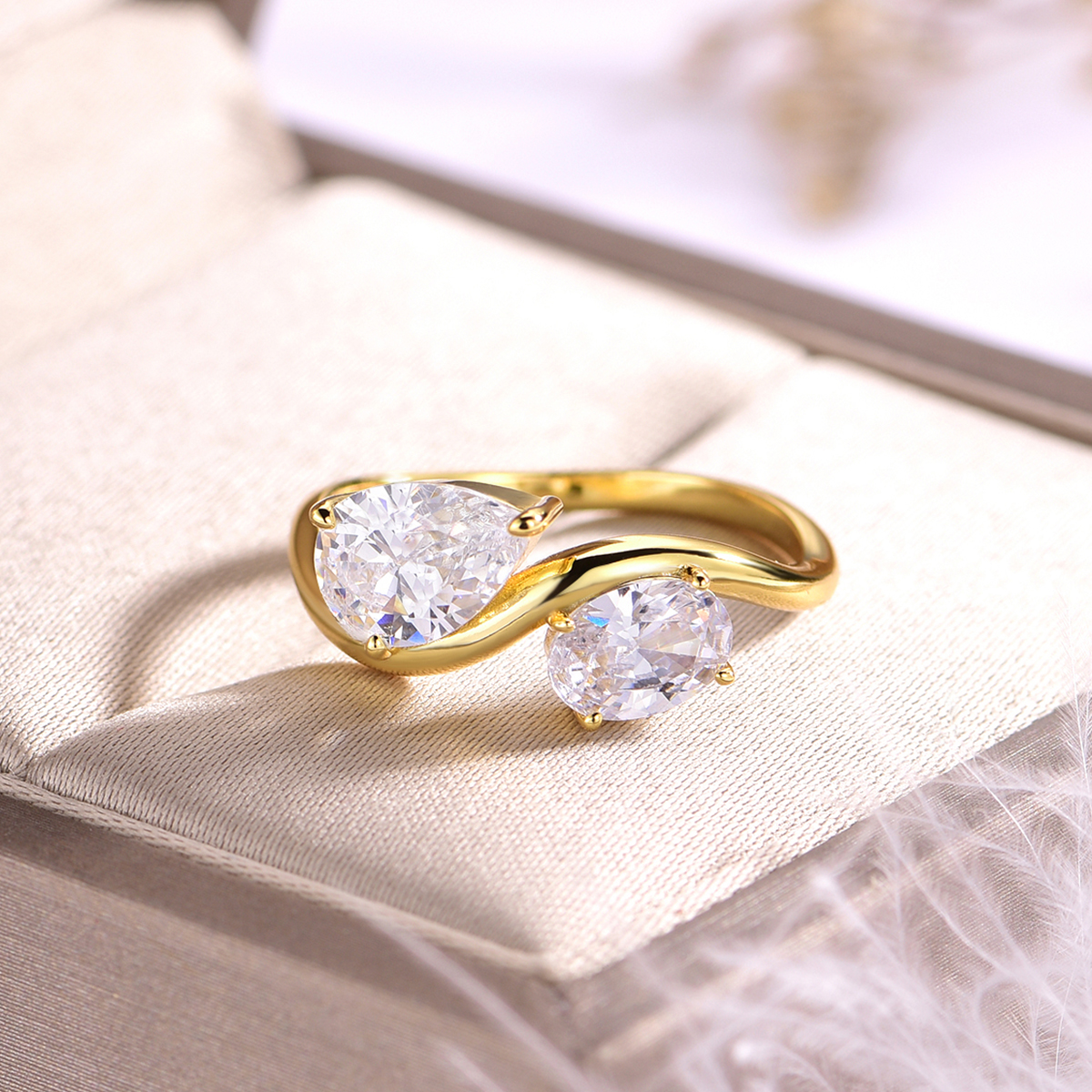 2.5Ct Moissanite Pear Oval Cut Two Stone Elegant Engagement Ring in Sterling Silver-Sterling Silver-lornajewelry