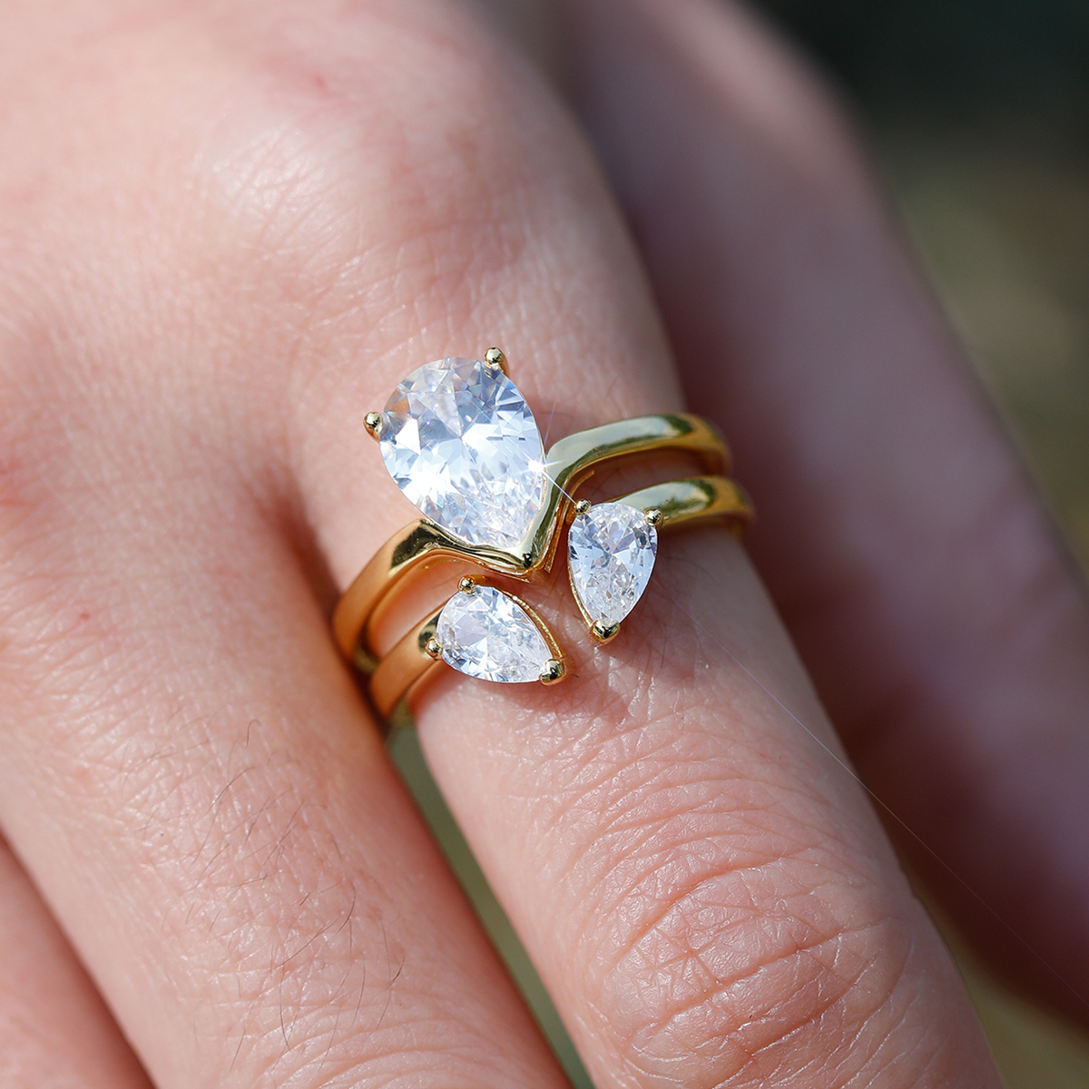 1.75Ct Moissanite Pear Cut Minimalist Couple Ring Set in Sterling Silver-Sterling Silver-lornajewelry