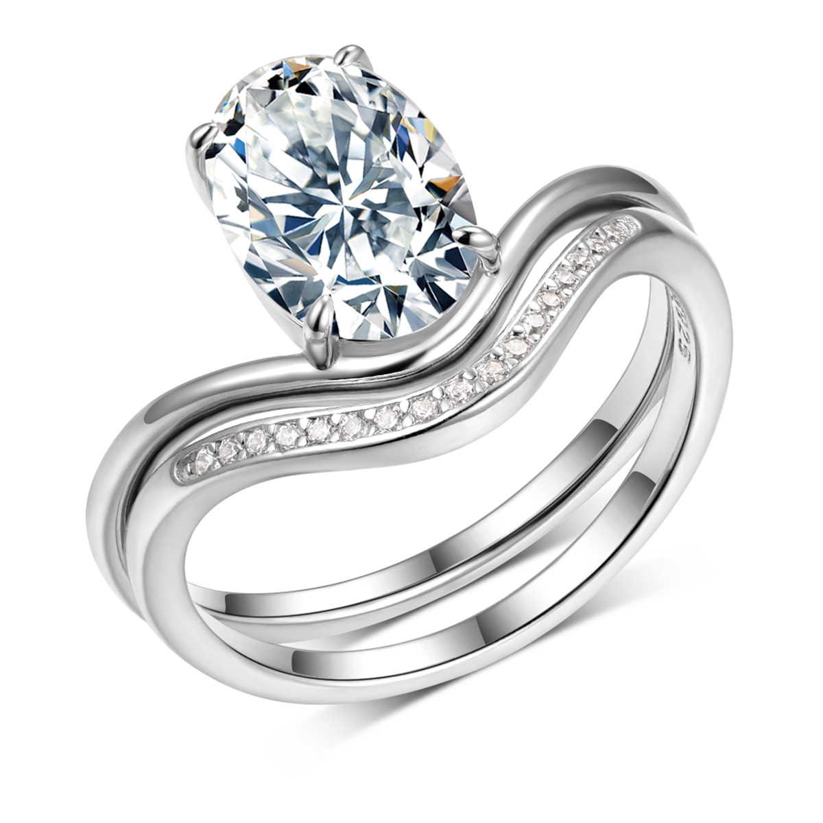 2.5Ct Moissanite Oval Cut Classic Wedding Set in Sterling Silver-Sterling Silver-lornajewelry