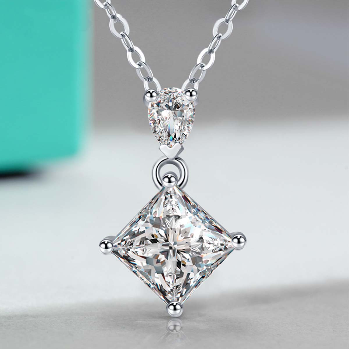1.0 Carat Moissanite Princess Cut Elegant Design Necklace in Sterling Silver-Sterling Silver-lornajewelry