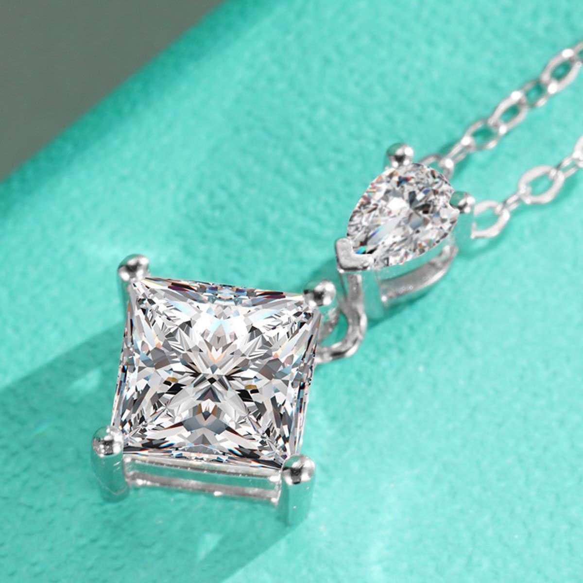 1.0 Carat Moissanite Princess Cut Elegant Design Necklace in Sterling Silver-Sterling Silver-lornajewelry