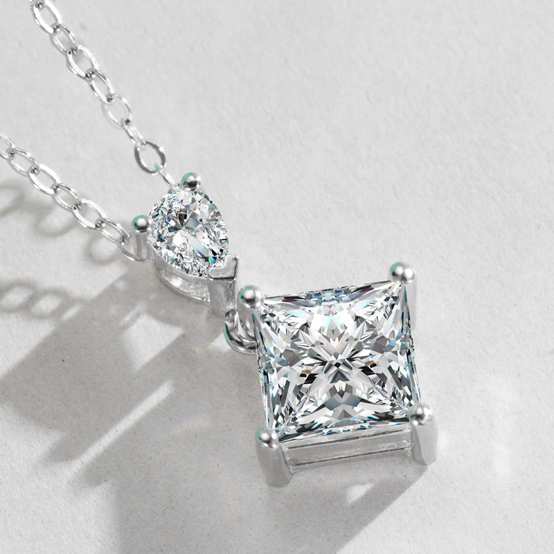 1.0 Carat Moissanite Princess Cut Elegant Design Necklace in Sterling Silver-Sterling Silver-lornajewelry