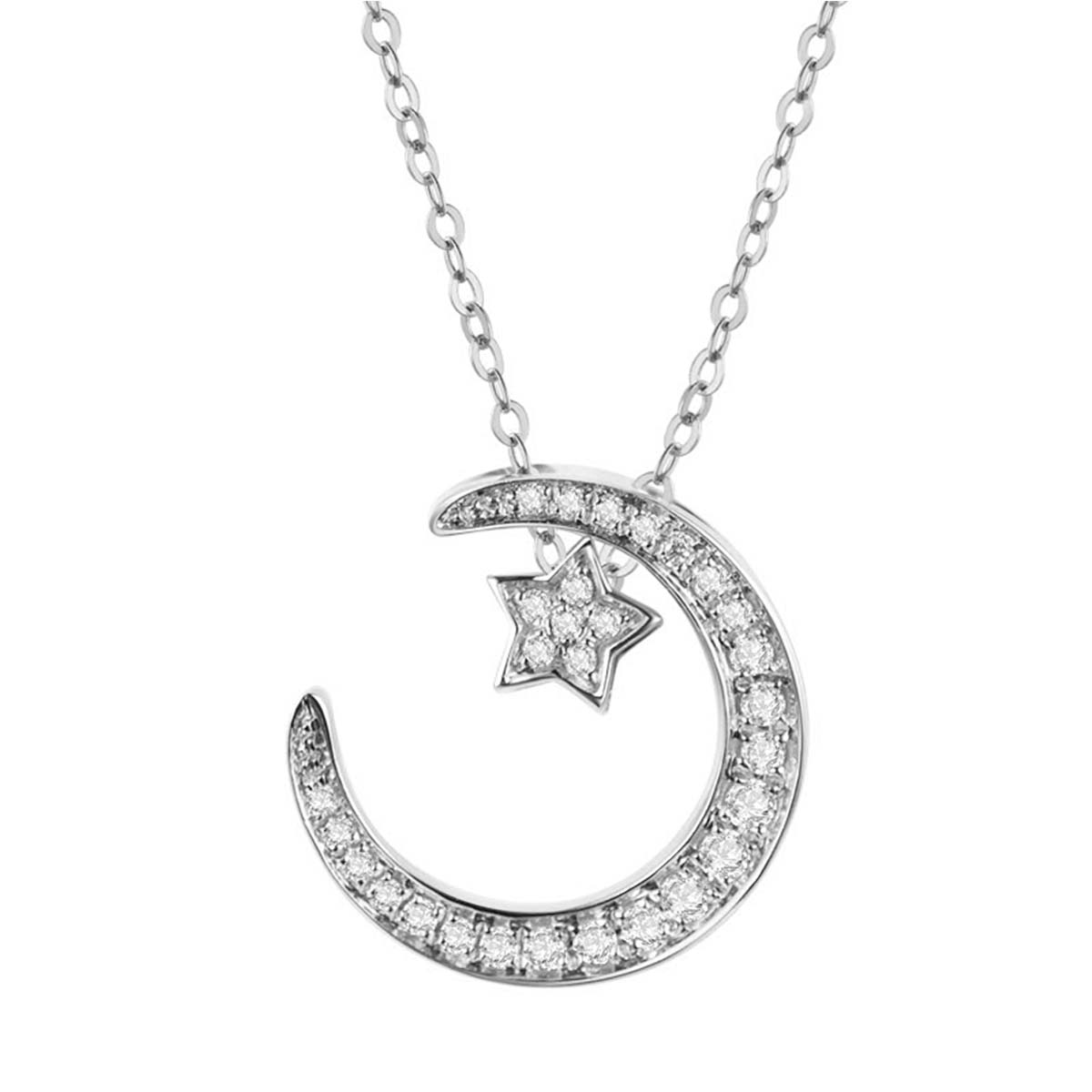Moissanite Double Sided Star and Moon Design Necklace in Sterling Silver-Sterling Silver-lornajewelry