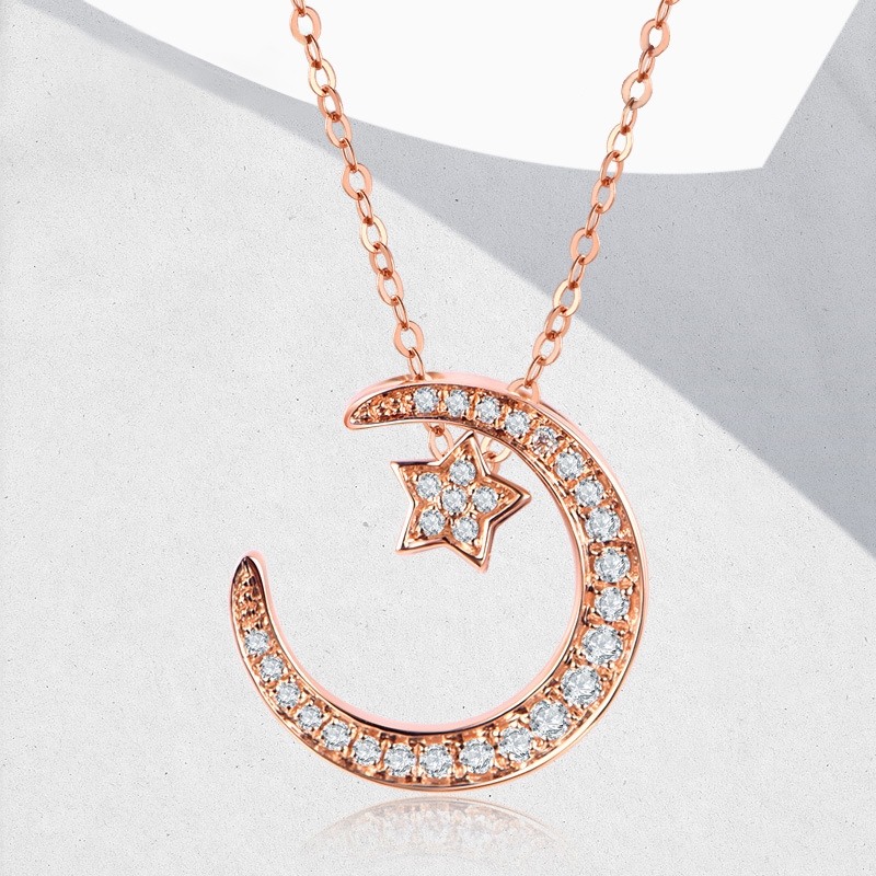 Moissanite Double Sided Star and Moon Design Necklace in Sterling Silver-Sterling Silver-lornajewelry