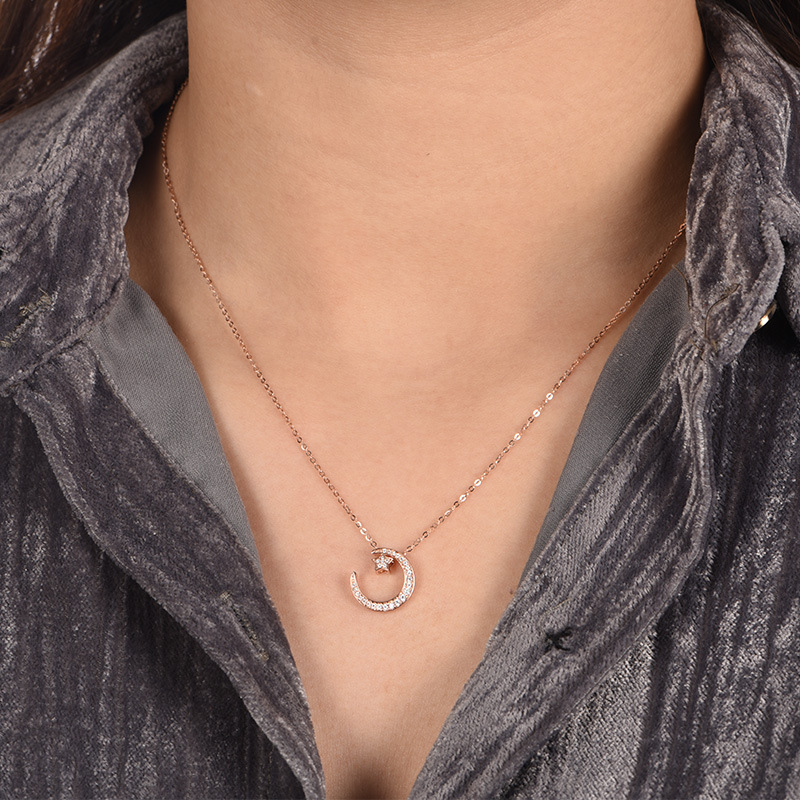 Moissanite Double Sided Star and Moon Design Necklace in Sterling Silver-Sterling Silver-lornajewelry