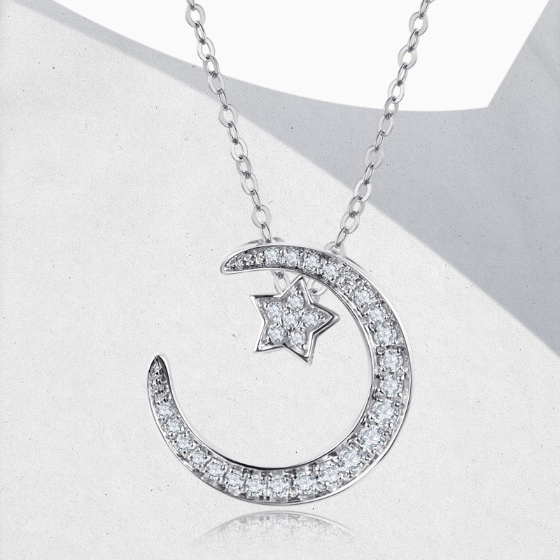 Moissanite Double Sided Star and Moon Design Necklace in Sterling Silver-Sterling Silver-lornajewelry