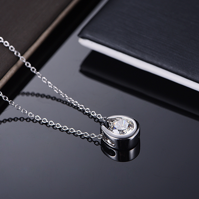 1.0 Carat Moissanite Horseshoe Design Necklace in Sterling Silver-Sterling Silver-lornajewelry