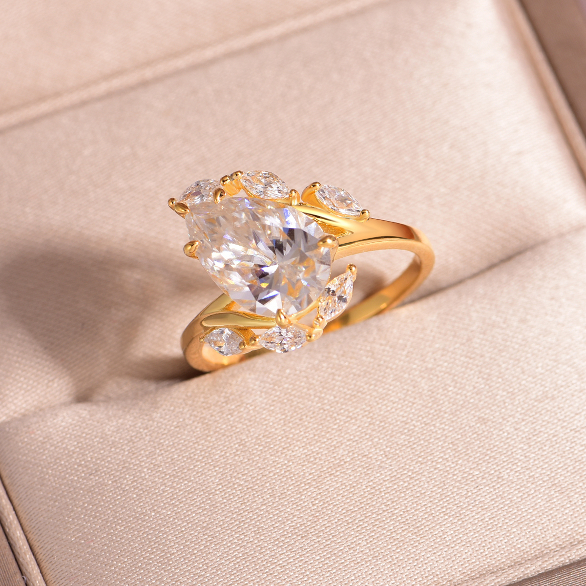 4Ct Moissanite Pear Cut Side Stone Luxurious Design Engagement Ring in Sterling Silver-Sterling Silver-lornajewelry