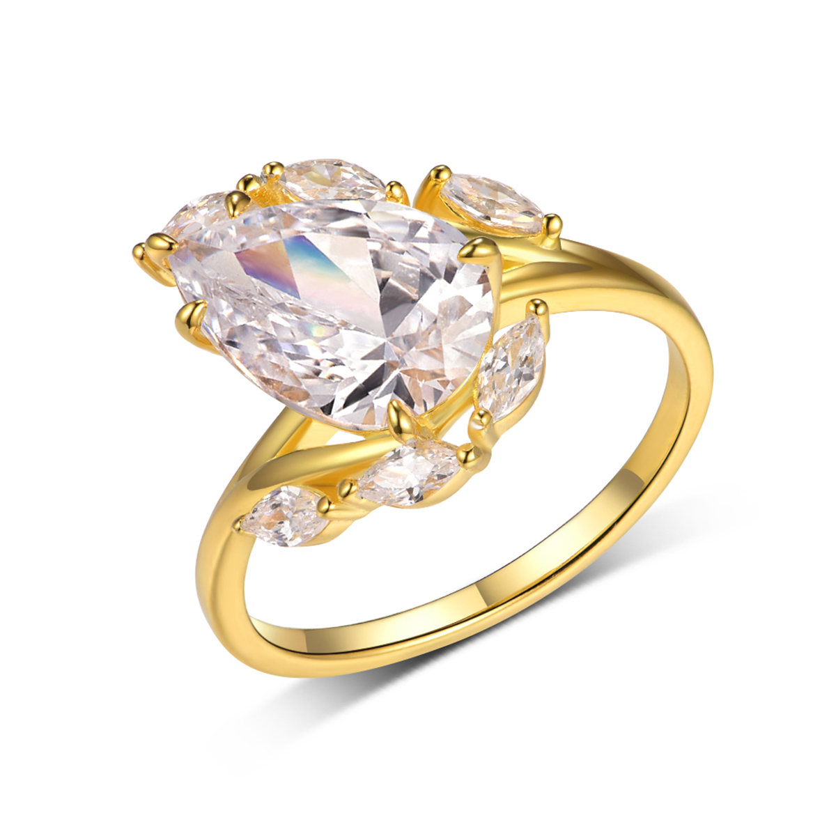 4Ct Moissanite Pear Cut Side Stone Luxurious Design Engagement Ring in Sterling Silver-Sterling Silver-lornajewelry