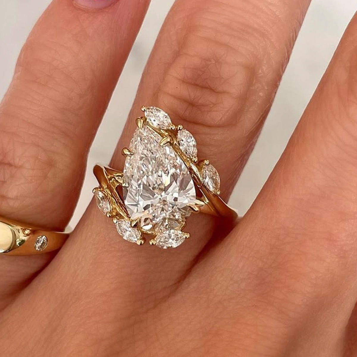 4Ct Moissanite Pear Cut Side Stone Luxurious Design Engagement Ring in Sterling Silver-Sterling Silver-lornajewelry