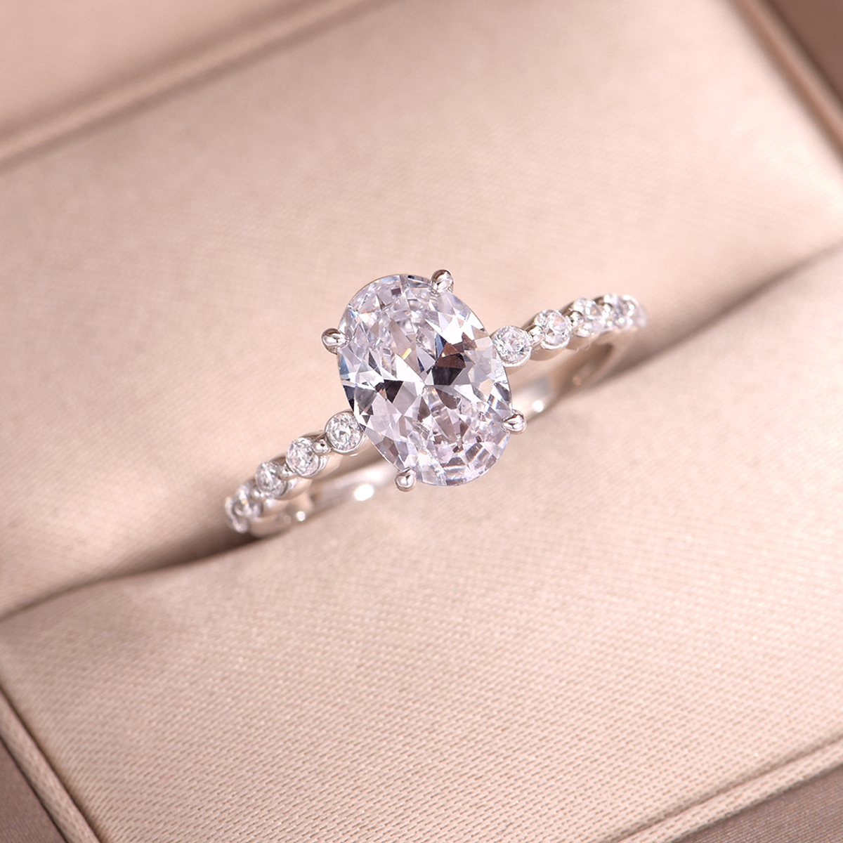 2.5Ct Moissanite Oval Cut Pave Timeless Style Wedding Engagement Ring in Sterling Silver-Sterling Silver-lornajewelry