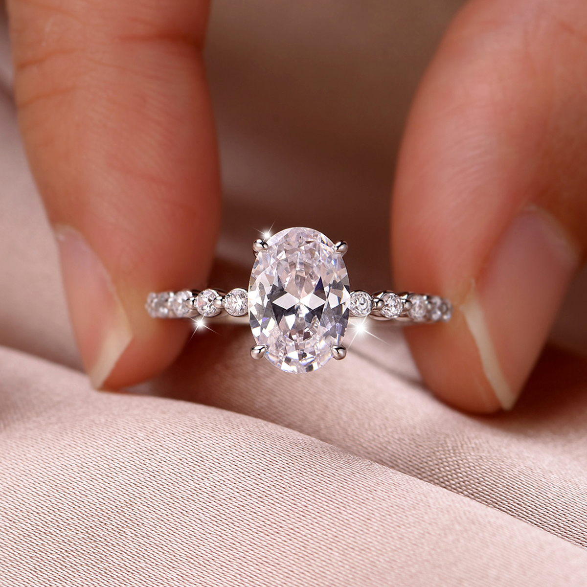 2.5Ct Moissanite Oval Cut Pave Timeless Style Wedding Engagement Ring in Sterling Silver-Sterling Silver-lornajewelry