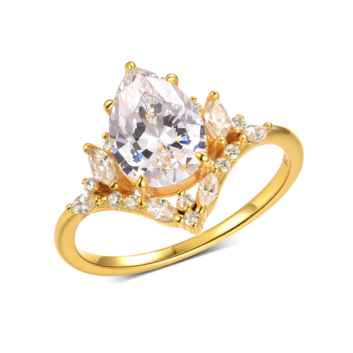 2Ct Moissanite Pear Cut Side Stone Romantic Design Engagement Ring in Sterling Silver-Sterling Silver-lornajewelry