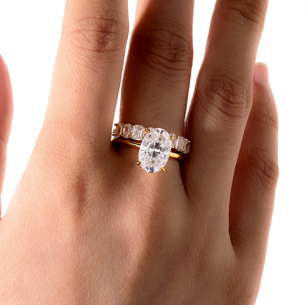 4.5Ct Moissanite Oval Cut Luxurious Wedding Set in Sterling Silver-Sterling Silver-lornajewelry