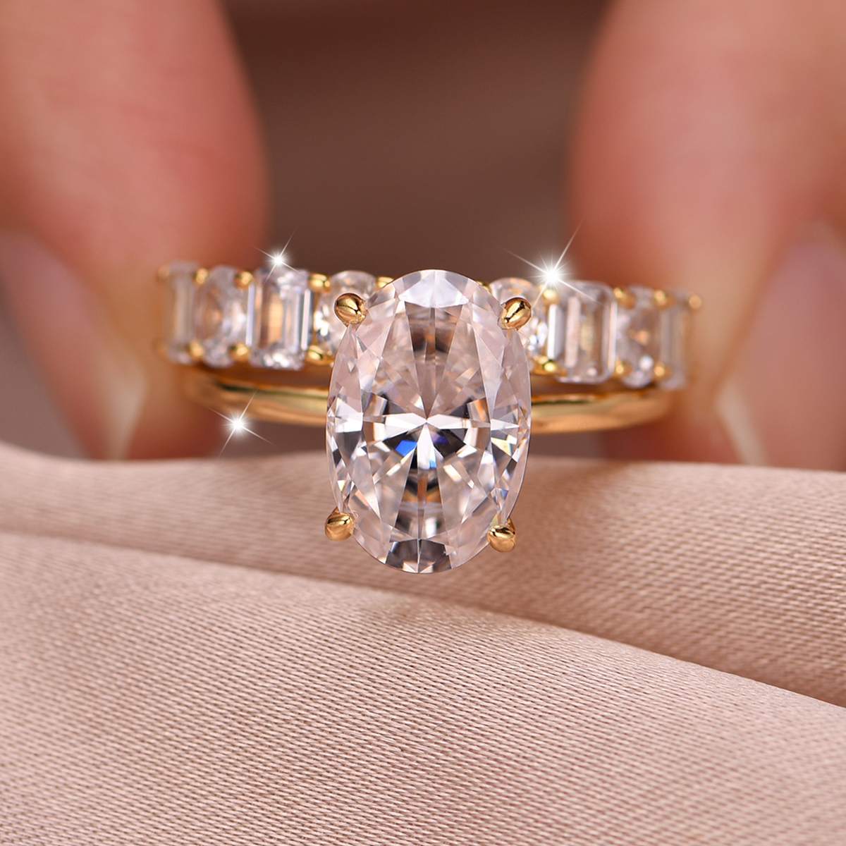 4.5Ct Moissanite Oval Cut Luxurious Wedding Set in Sterling Silver-Sterling Silver-lornajewelry
