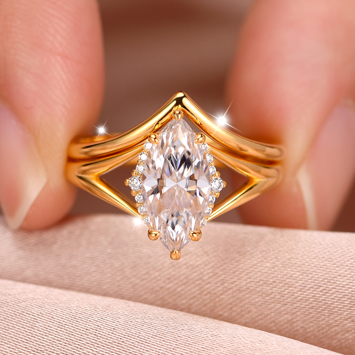 2.0Ct Moissanite Marquise Cut Elegant Wedding Set in Sterling Silver-Sterling Silver-lornajewelry